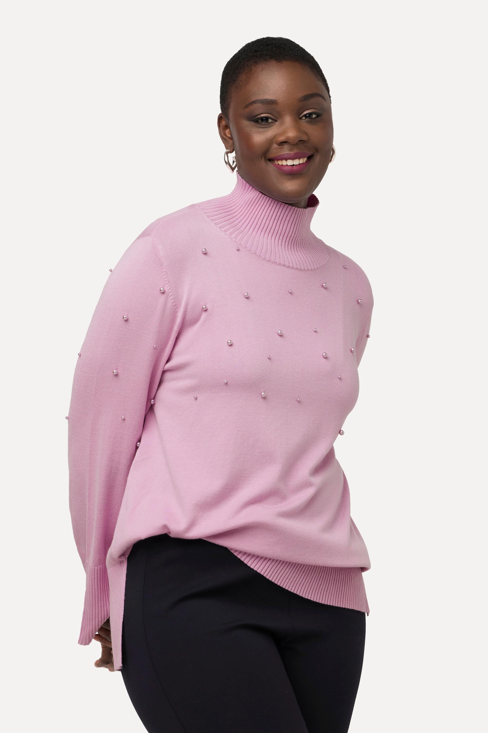 Ulla Popken  Pullover, Perlen, Stehkragen, Langarm 