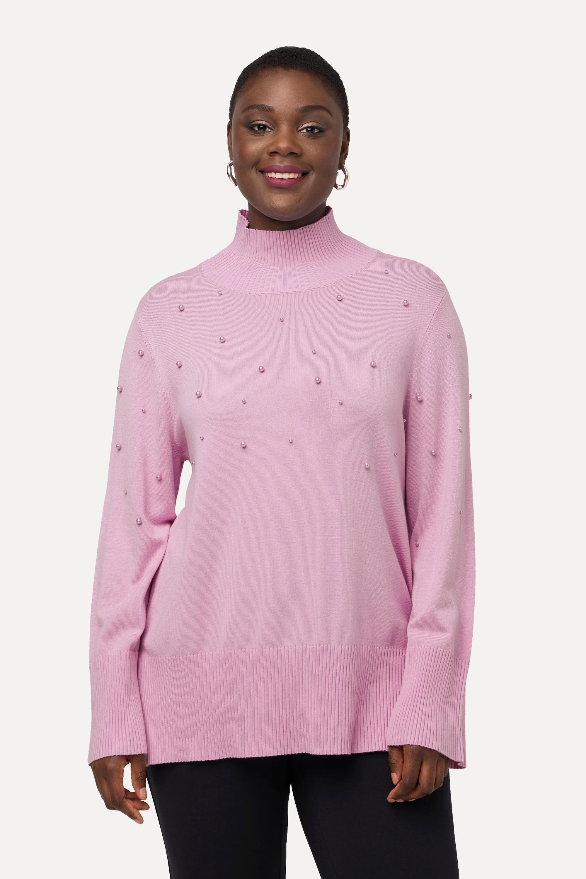 Ulla Popken  Maglione con perle, collo alto e maniche lunghe 