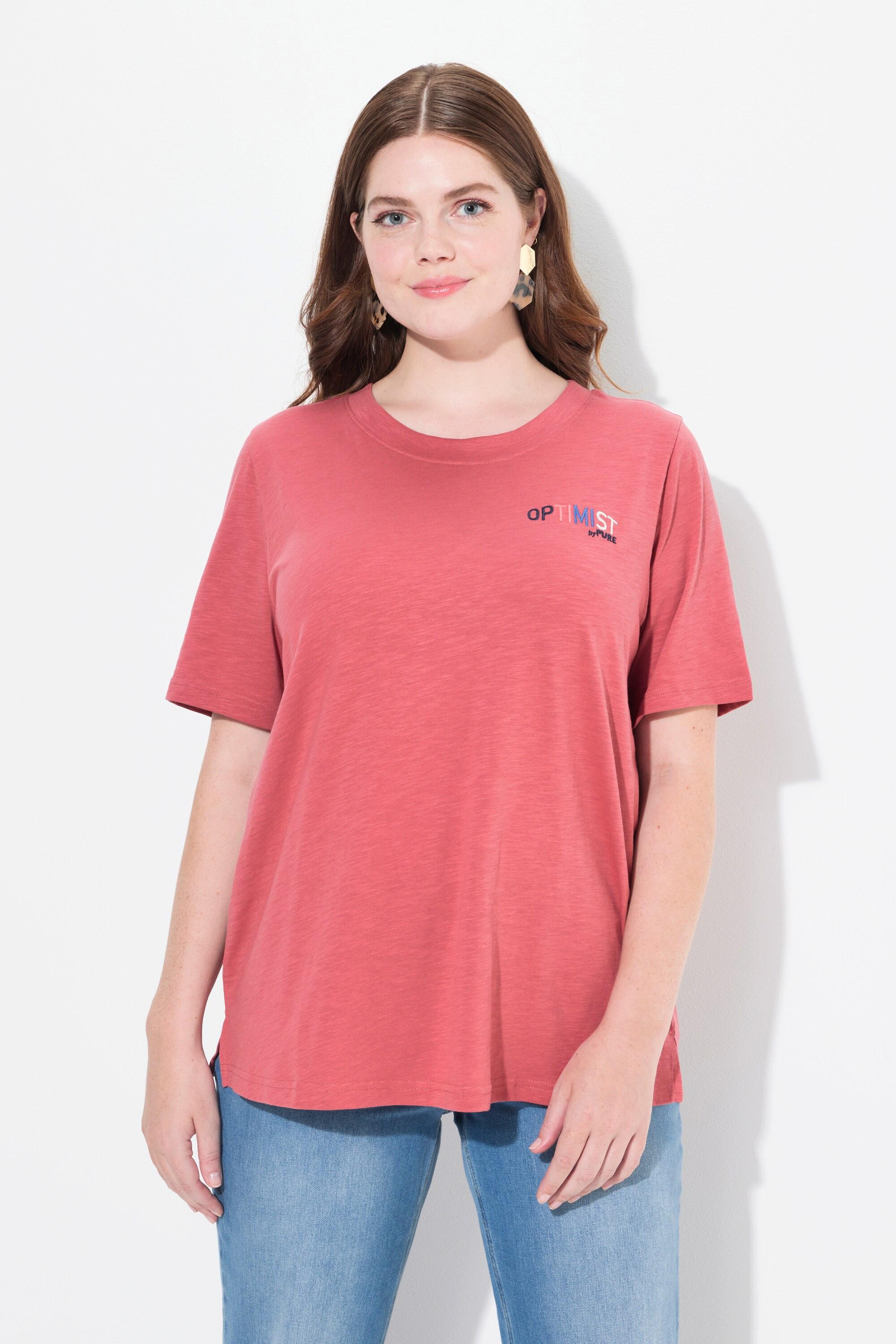 Ulla Popken  T-shirt con Optimist, scollo a girocollo, mezze maniche e cotone biologico 