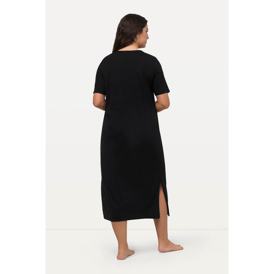 Ulla Popken Nachthemd Lochstickerei V-Ausschnitt Halbarm Modal  