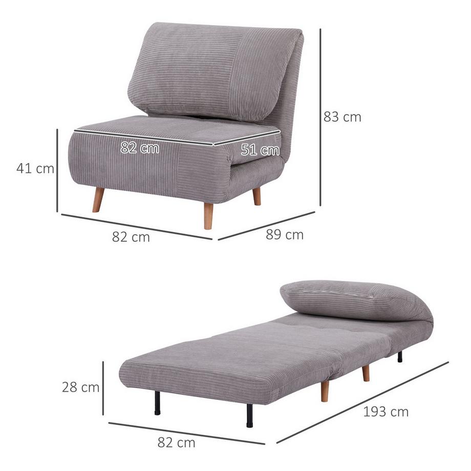 Northio Canapé-Lit 2 En 1, Fauteuil-Lit, Matelas Pliant Réglable, Lit D'Appoint, Lit Pliant, Aspect Cordon Pour Chambre Et Salon, Polyester Gris Clair  