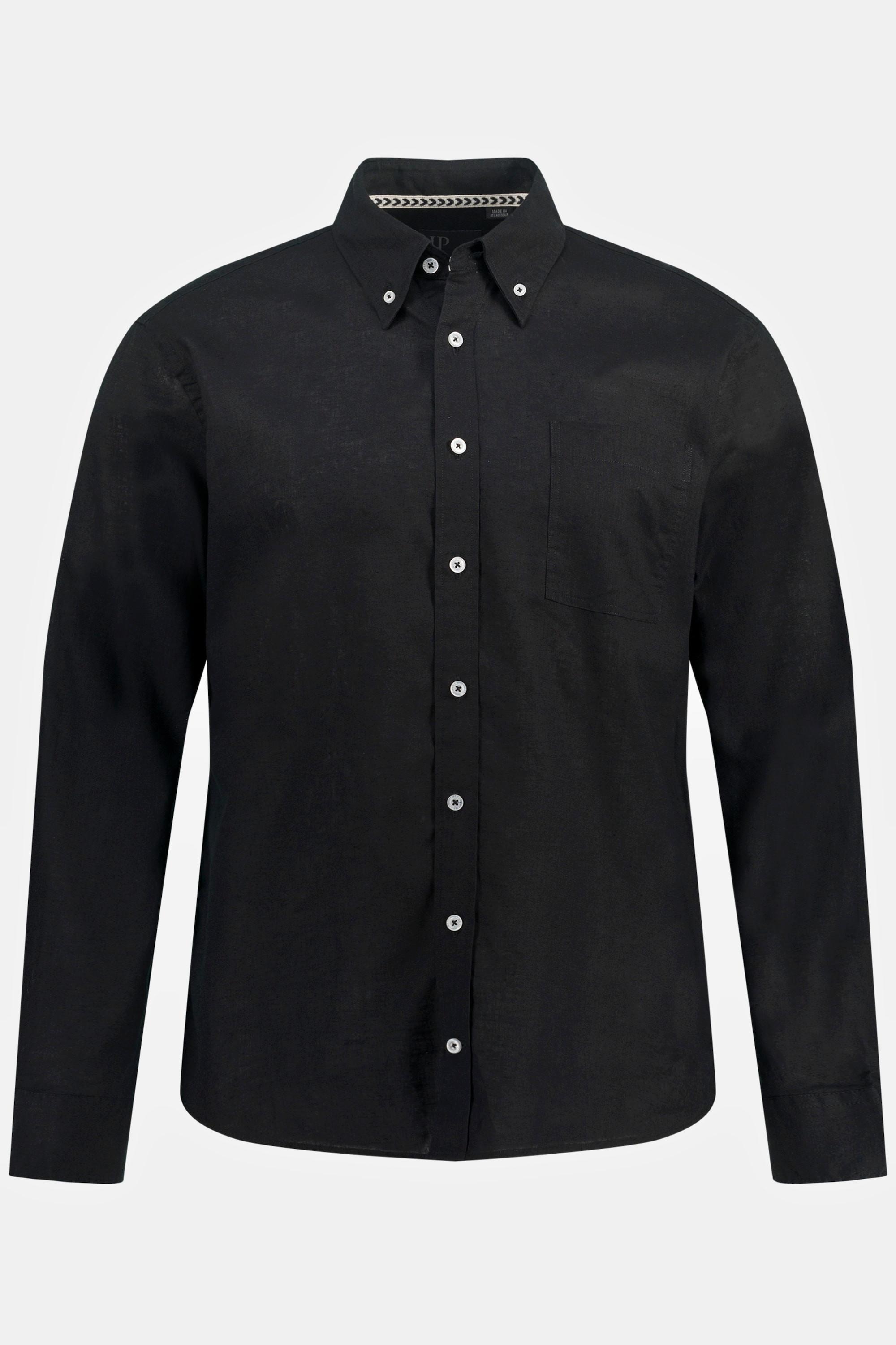 JP1880  Chemise en lin mélangé. Manches longues et col à pointes boutonnées - coupe Modern Fit 