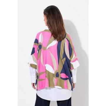 Maglione dal taglio oversize con fiori, scollo a V e maniche a 3/4