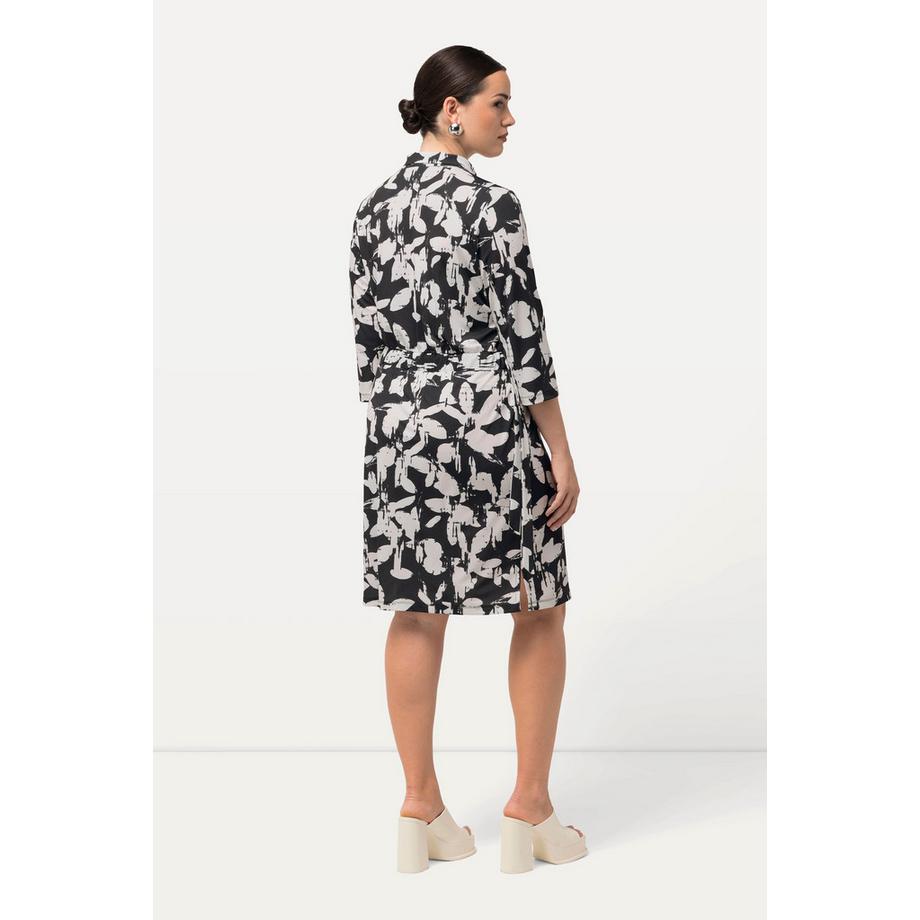 Ulla Popken Abito di jersey Foglie Collo da camicia Maniche 3/4  