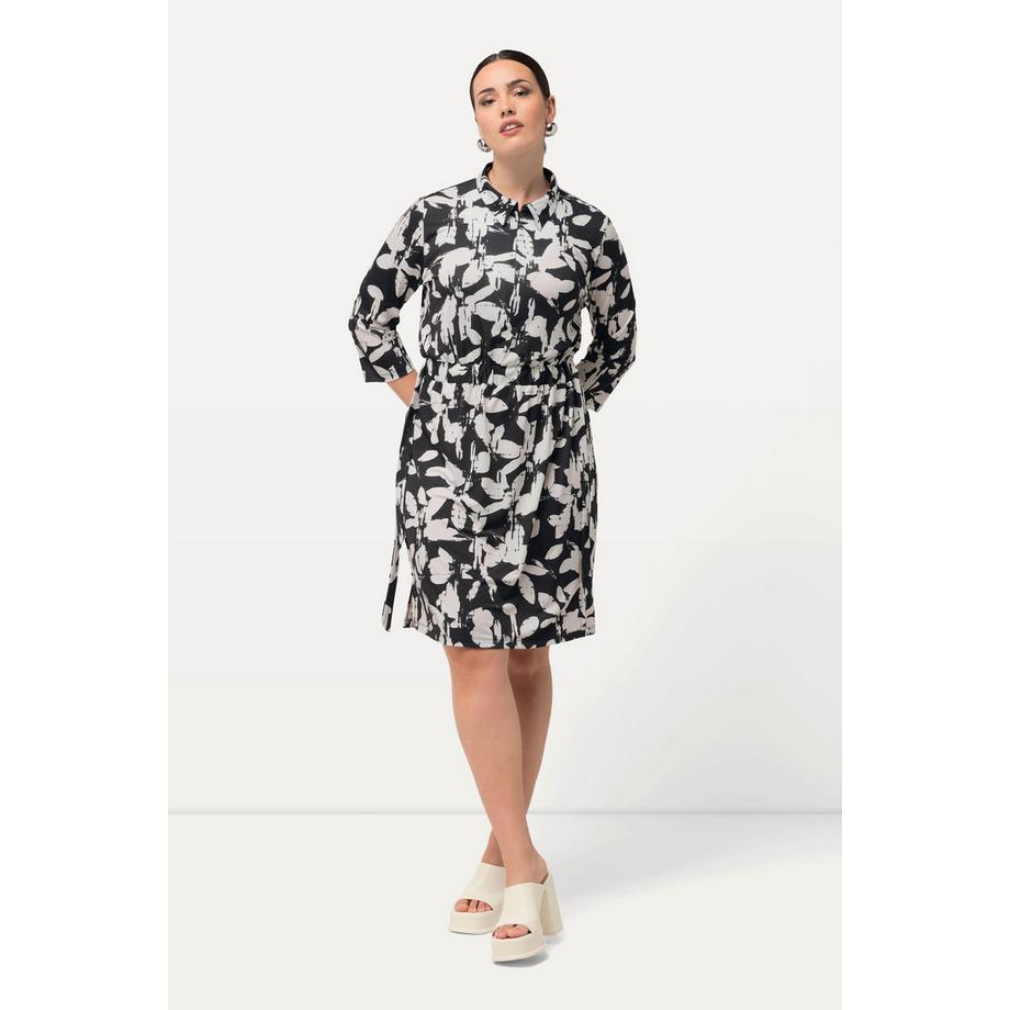 Ulla Popken Abito di jersey Foglie Collo da camicia Maniche 3/4  