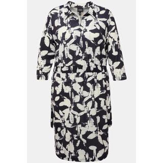 Ulla Popken  Robe en jersey, feuillage, col chemise, manches 3/4 