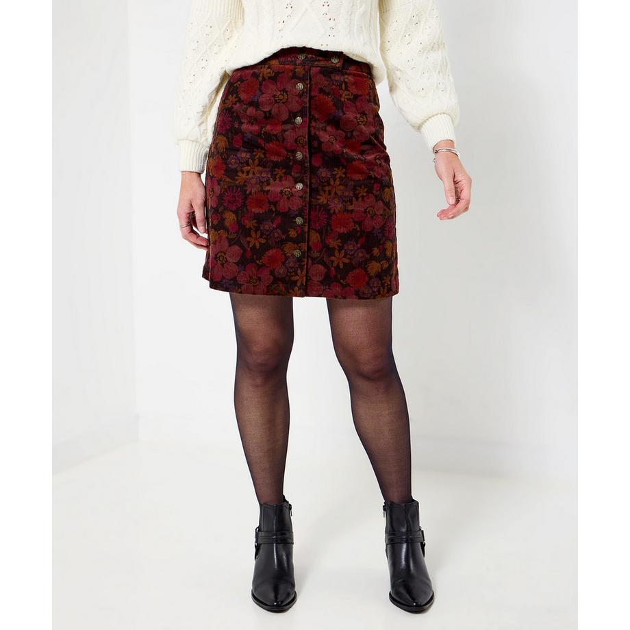 Herbstlich bedruckter Cord-Minirock