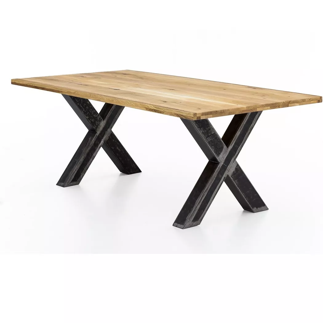mutoni - Massivholztisch 180x100 - Wildeiche geölt natur - Metall usedlook, One Size, Multicolor
