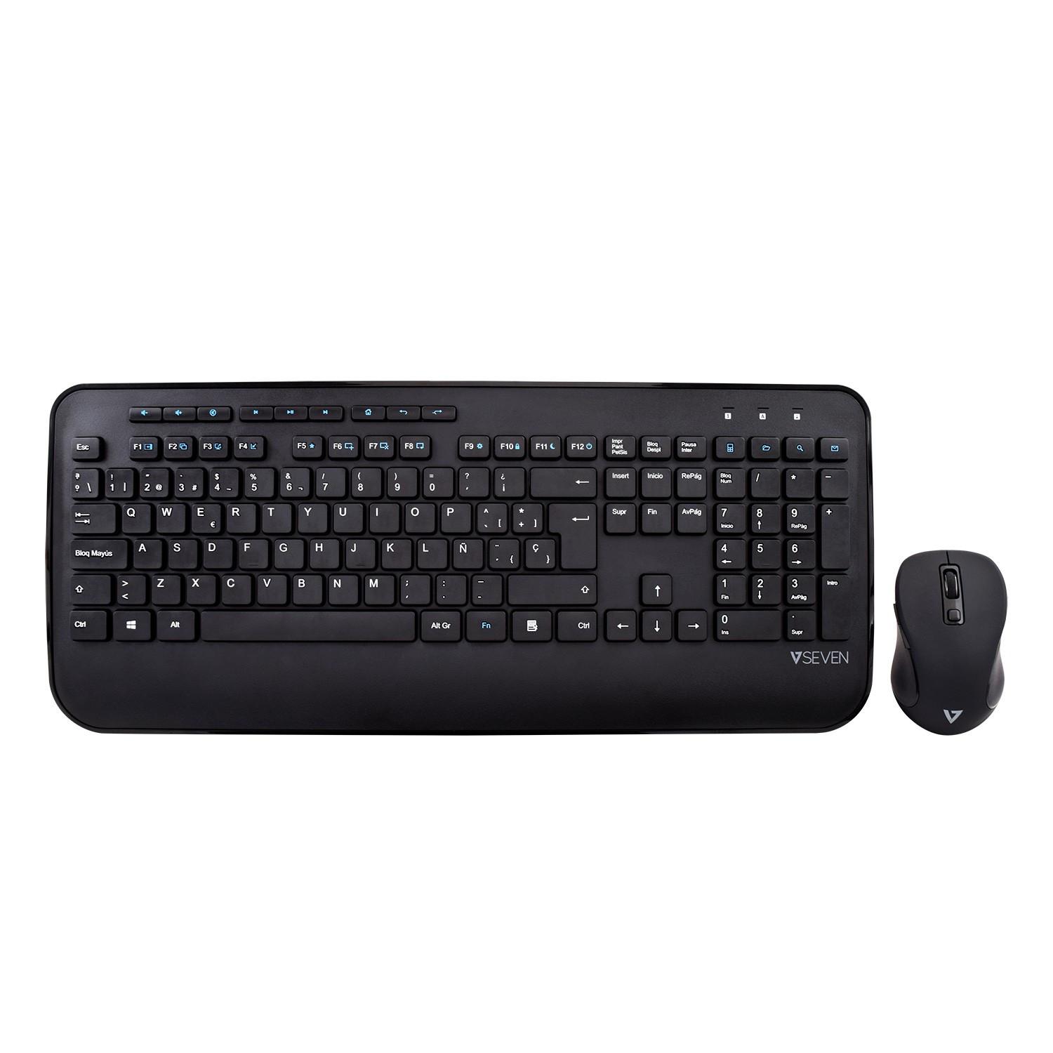 V7  Clavier QWERTY espagnol complet avec repose-mains CKW300ES – Noir 