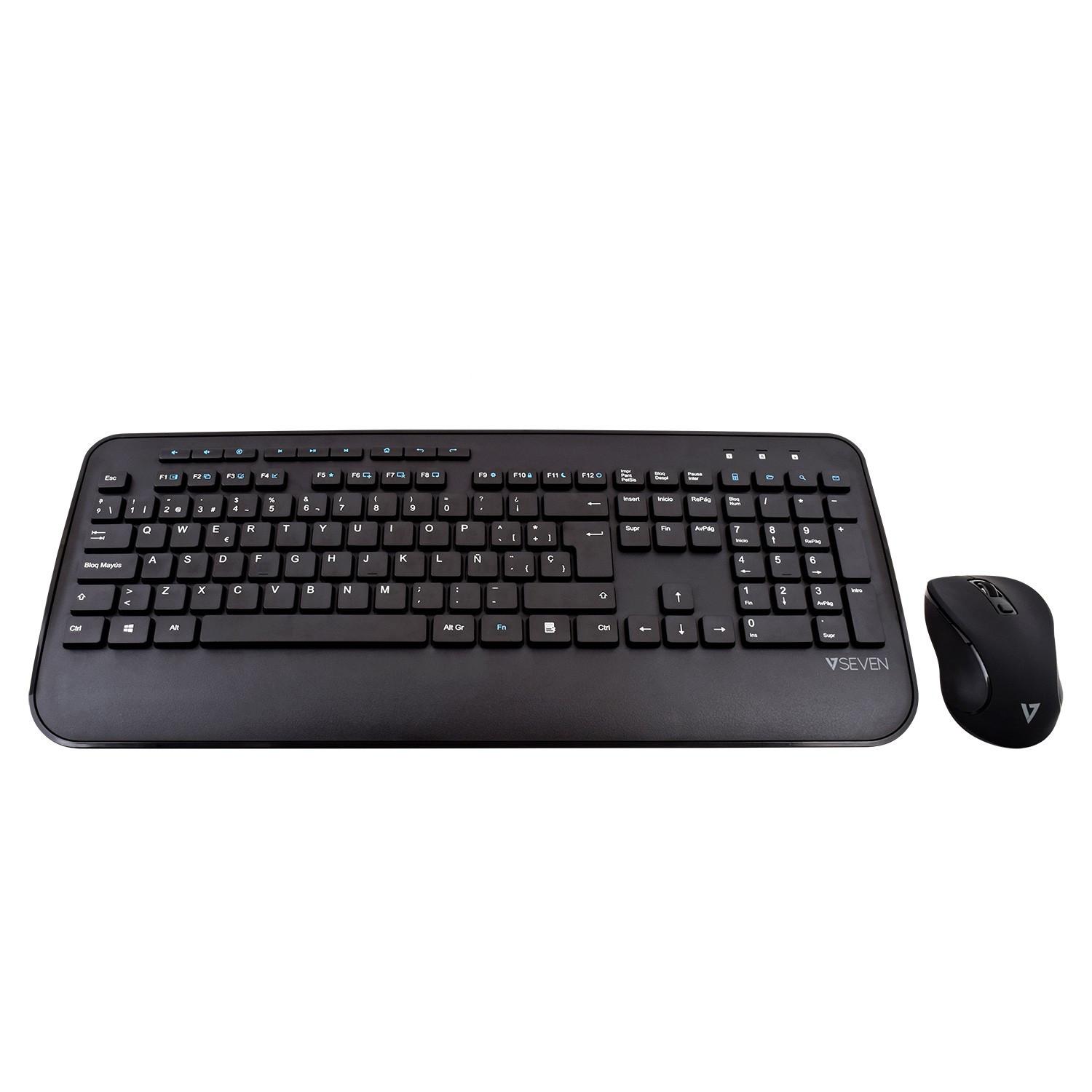 V7  Clavier QWERTY espagnol complet avec repose-mains CKW300ES – Noir 