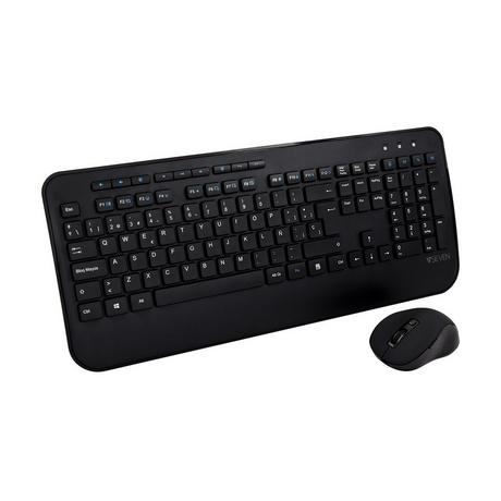 V7  Clavier QWERTY espagnol complet avec repose-mains CKW300ES – Noir 