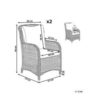 Beliani Lot de 2 chaises de jardin avec coussins en Polyrotin Boho CASCAIS  