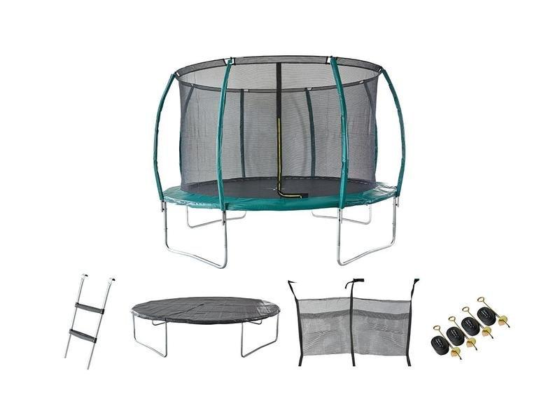 Image of Gartentrampolin mit Sicherheitsnetz + Leiter + Abdeckplane + Verankerungsset 6WALLABY Grün