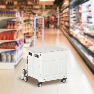 Northio Chariot De Courses Pliable, Poignée Télescopique Réglable, Monte-Escalier Avec Couvercle, Jusqu'À 80 Kg, Blanc  