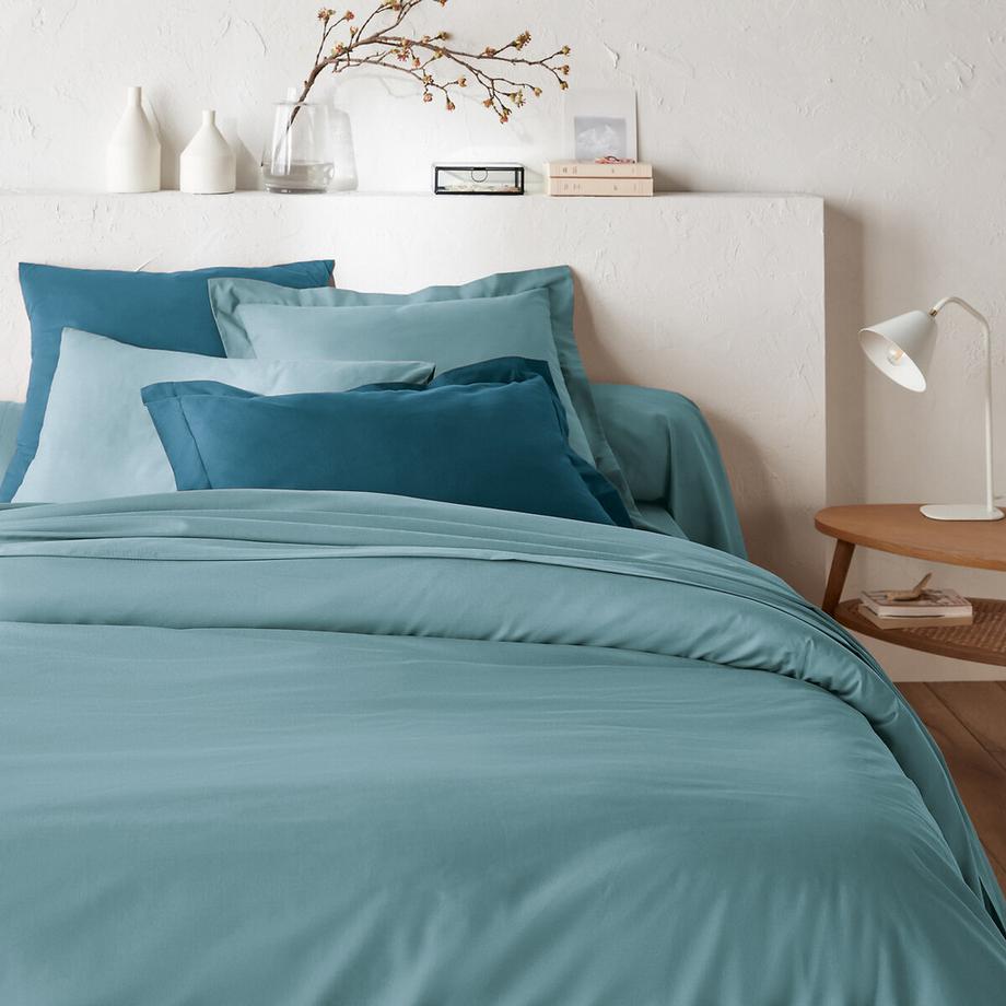 Housse de couette zippée unie en coton