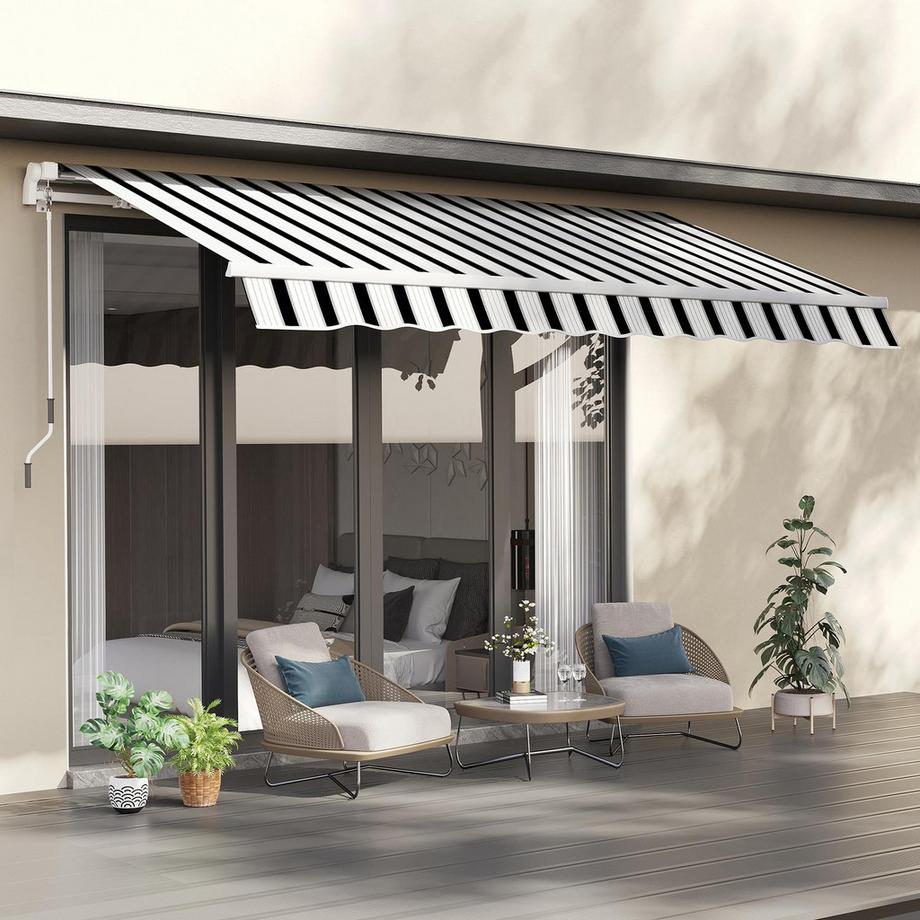 Northio Tenda Da Sole Con Braccio Estensibile Manuale 4 M Con Manovella Tenda Da Balcone Protezione Solare Montaggio A Parete Balcone Alluminio Bianco + Blu 395 X 245 Cm  