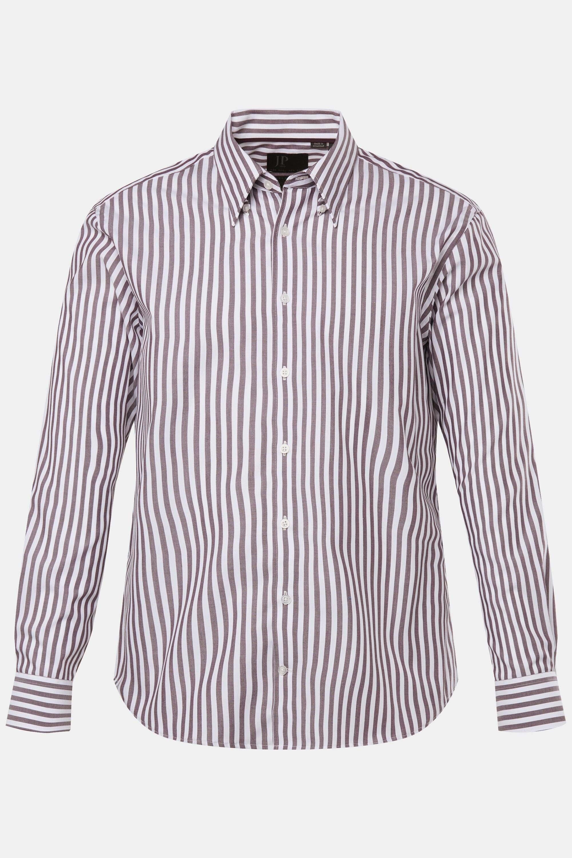 JP1880  Camicia da ufficio con righe, vestibilità moderna, finissaggio EasyCare, colletto button-down e maniche lunghe melanzana 