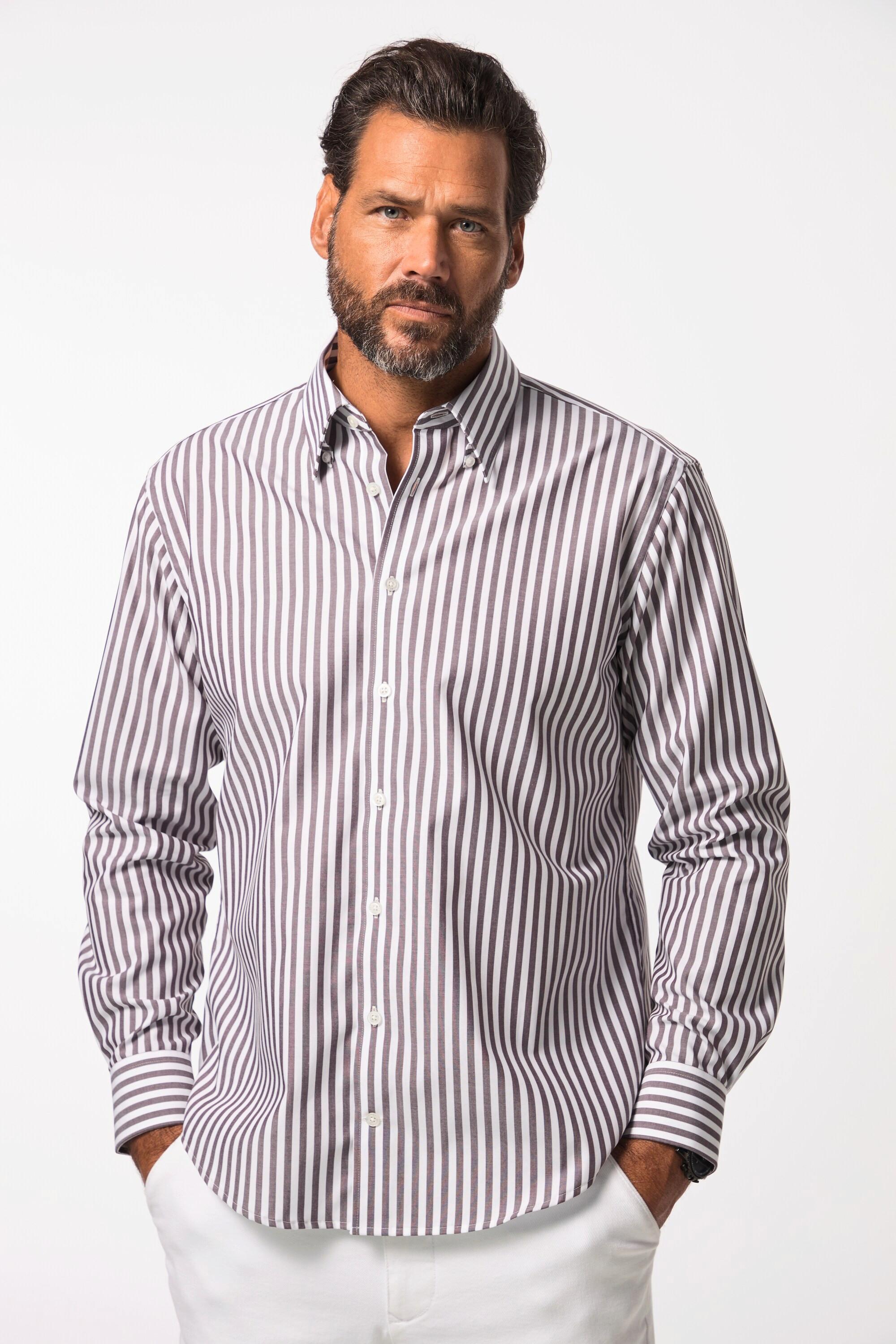 JP1880  Camicia da ufficio con righe, vestibilità moderna, finissaggio EasyCare, colletto button-down e maniche lunghe melanzana 