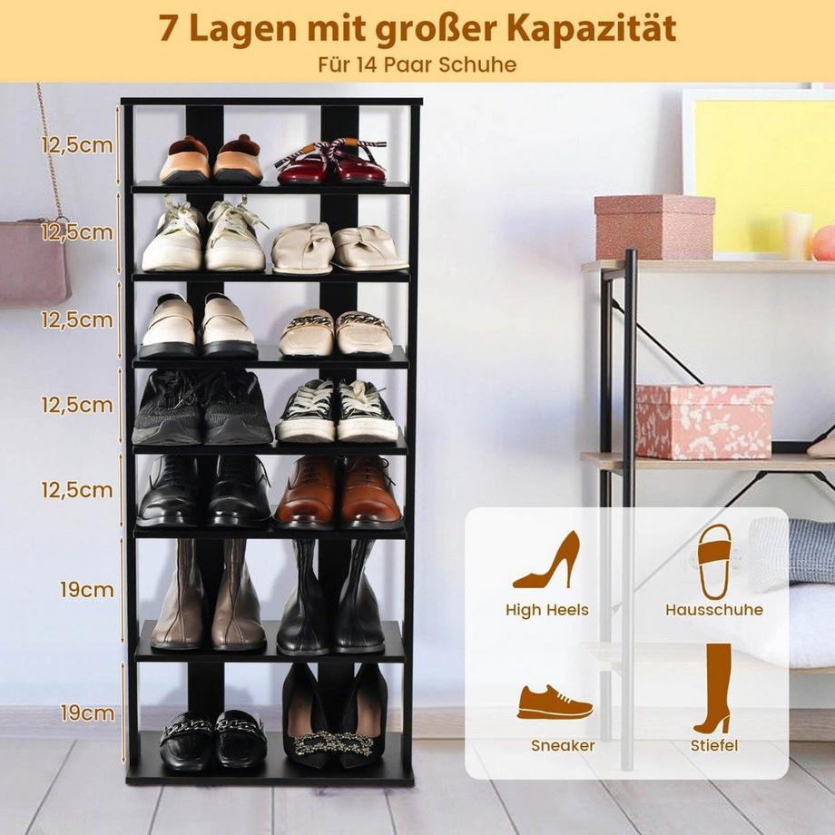 Northio Meuble à chaussures réglable en hauteur à 8 niveaux en bois, étagère d'angle autoportante  