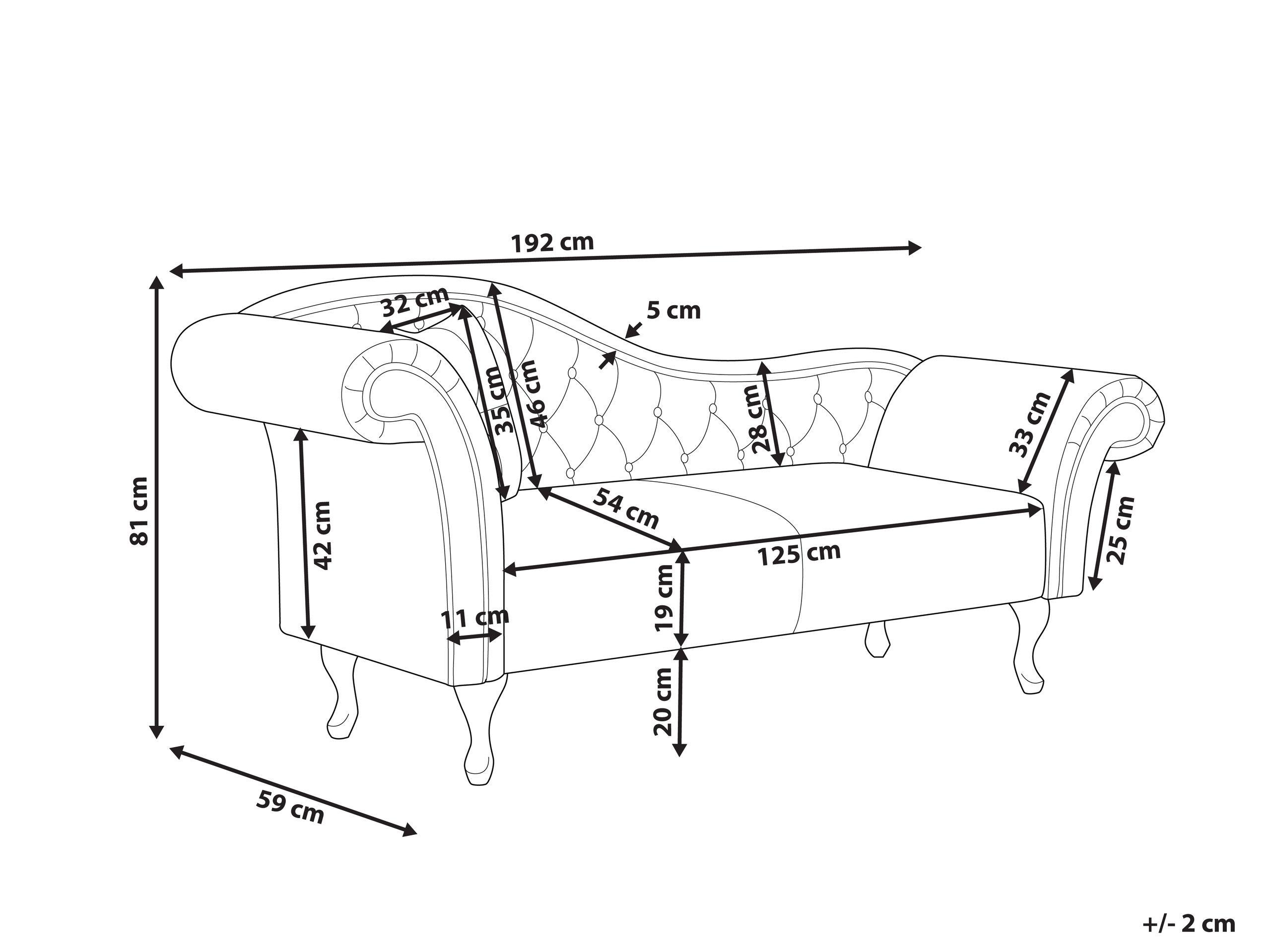 Beliani Chaise longue côté gauche en Velours Rétro LATTES  