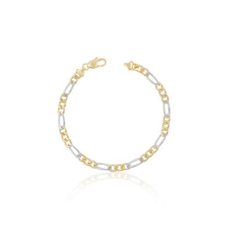 MUAU Schmuck  Bracelet figaro bicolore or jaune/blanc 750, 19cm, 4,5mm 