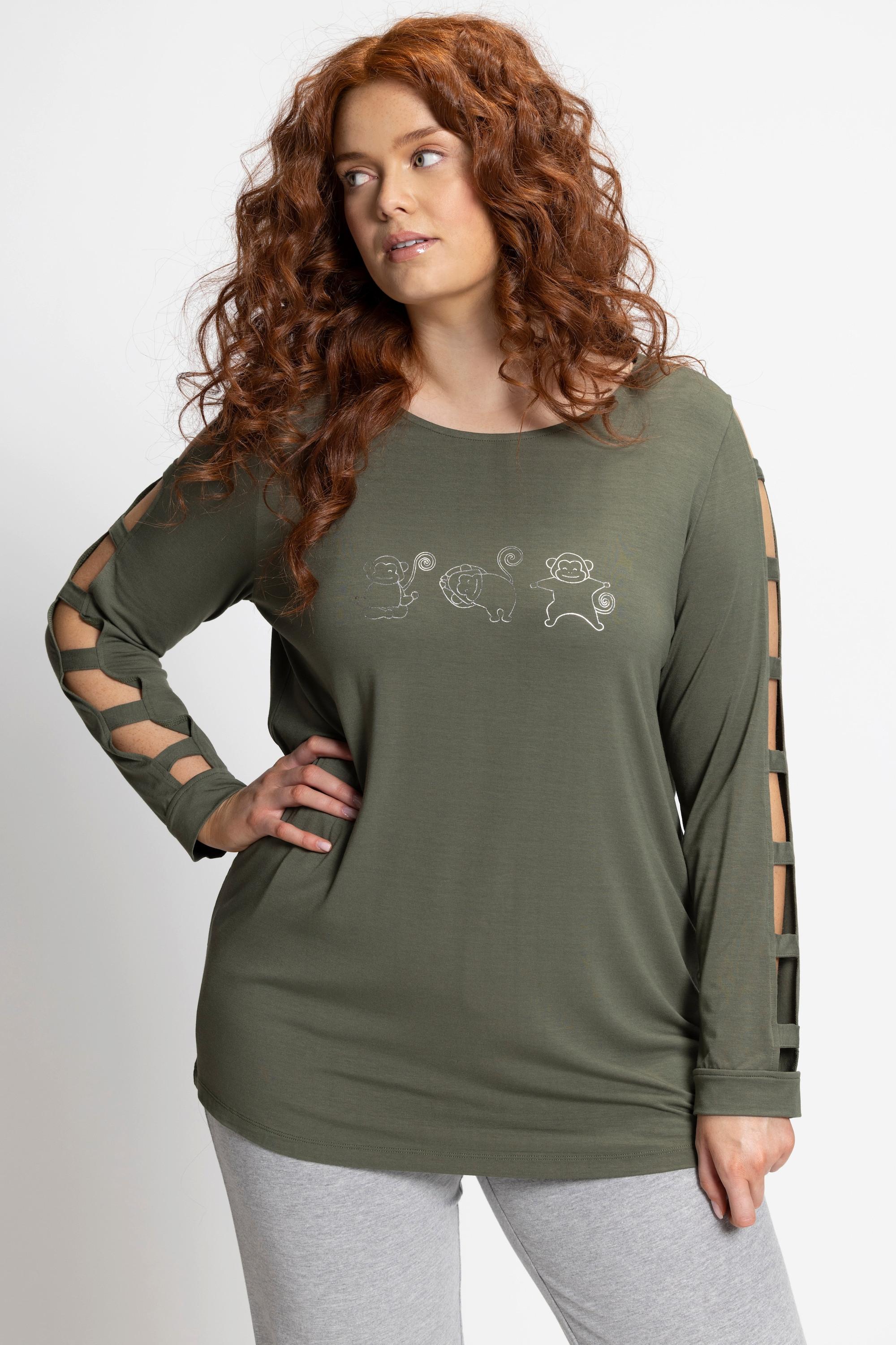 Ulla Popken  T-shirt de yoga, singe, encolure bateau, manches longues 