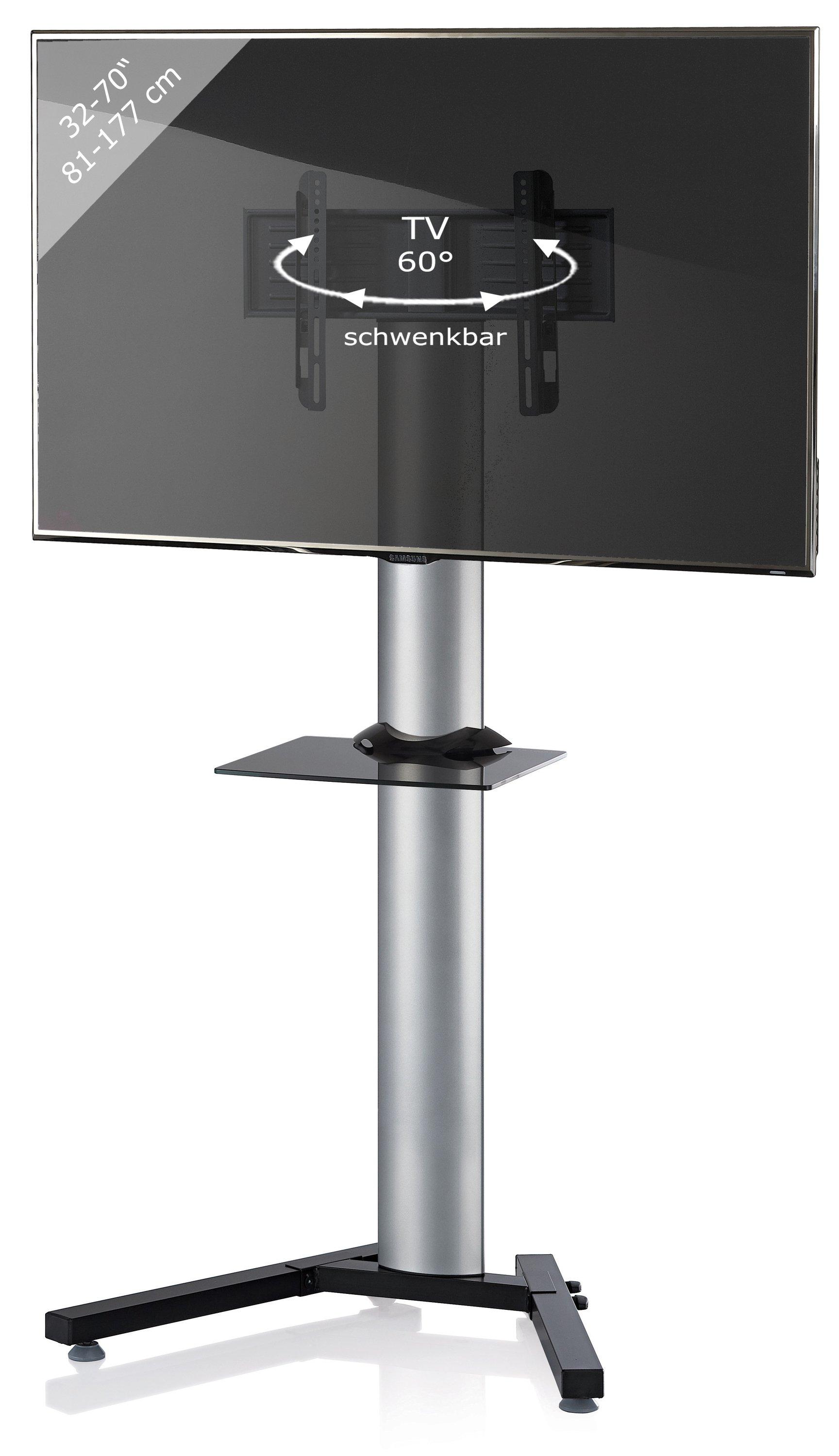 VCM  TV Standfuß mit Zwischenboden | Alu Fernseh Ständer | Maße ca. H, 174 x B. 90 x T. 72 cm- Stadino Maxi 