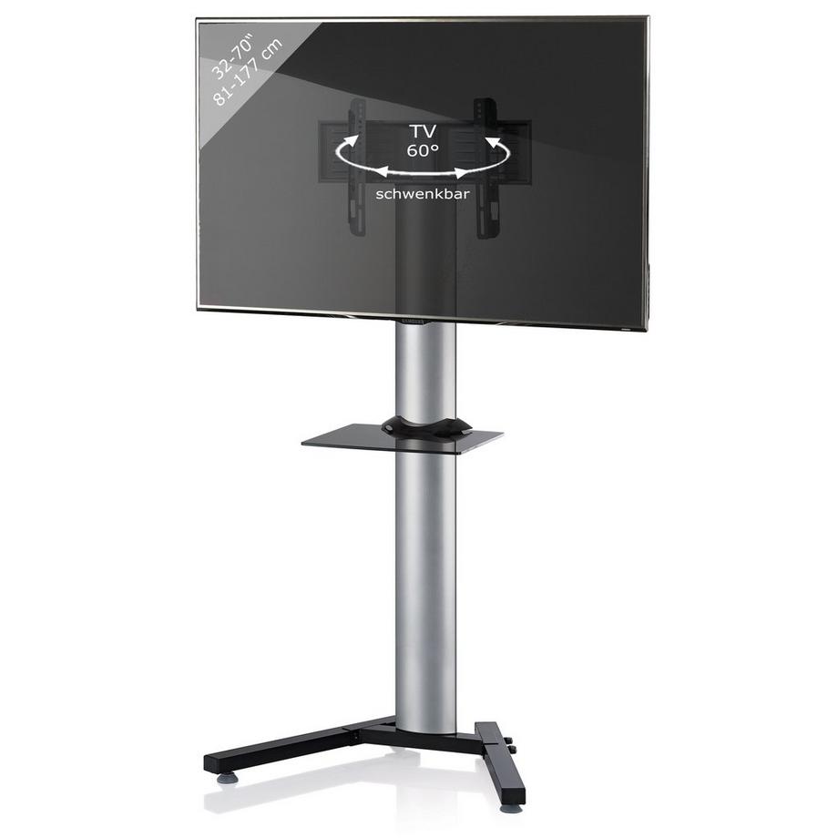 VCM  TV Standfuß mit Zwischenboden | Alu Fernseh Ständer | Maße ca. H, 174 x B. 90 x T. 72 cm- Stadino Maxi 