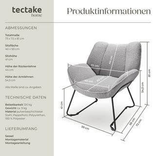 Tectake Sessel Kjeld Bouclé, gepolstert, 120kg belastbar  