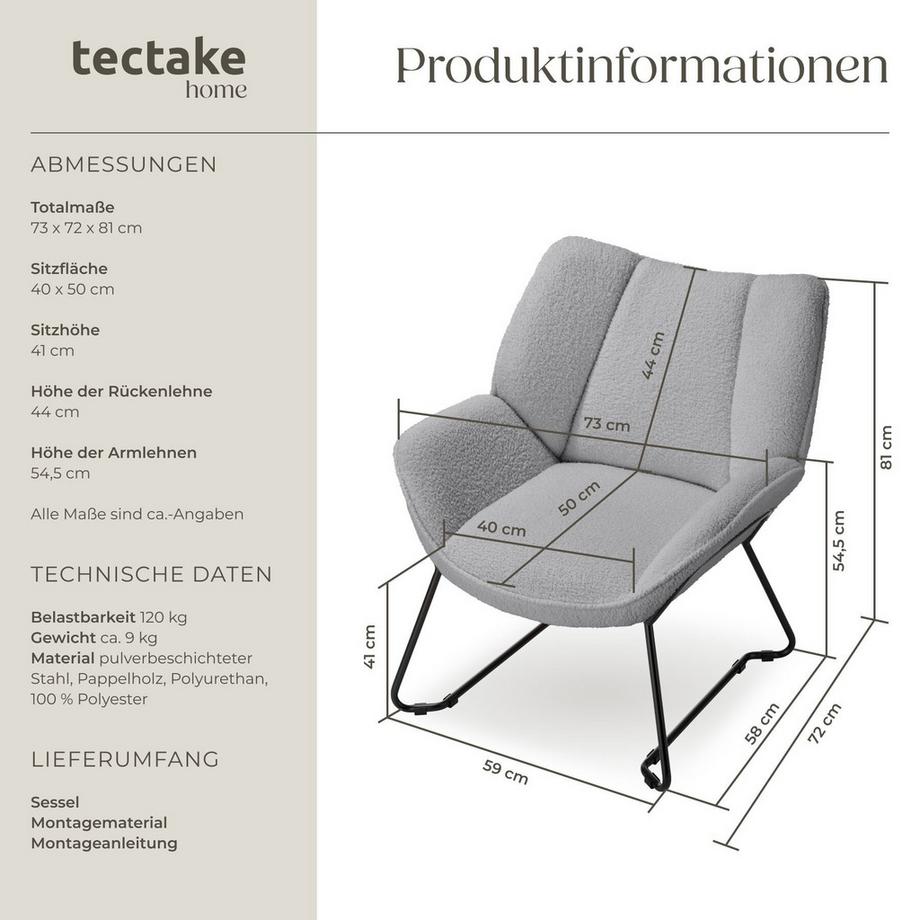 Tectake Fauteuil KJELD rembourré avec revêtement bouclé  