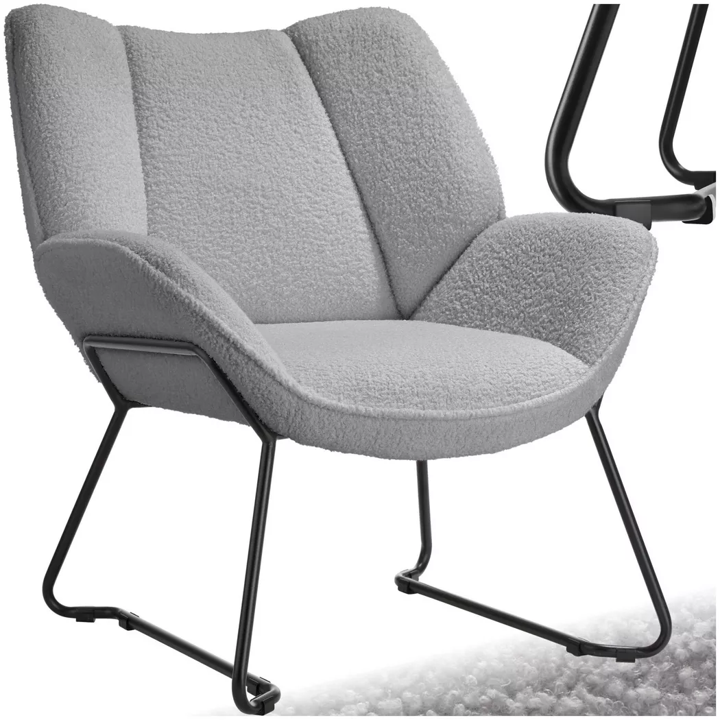 Tectake - Fauteuil KJELD rembourré avec revêtement bouclé, 1P, Gris