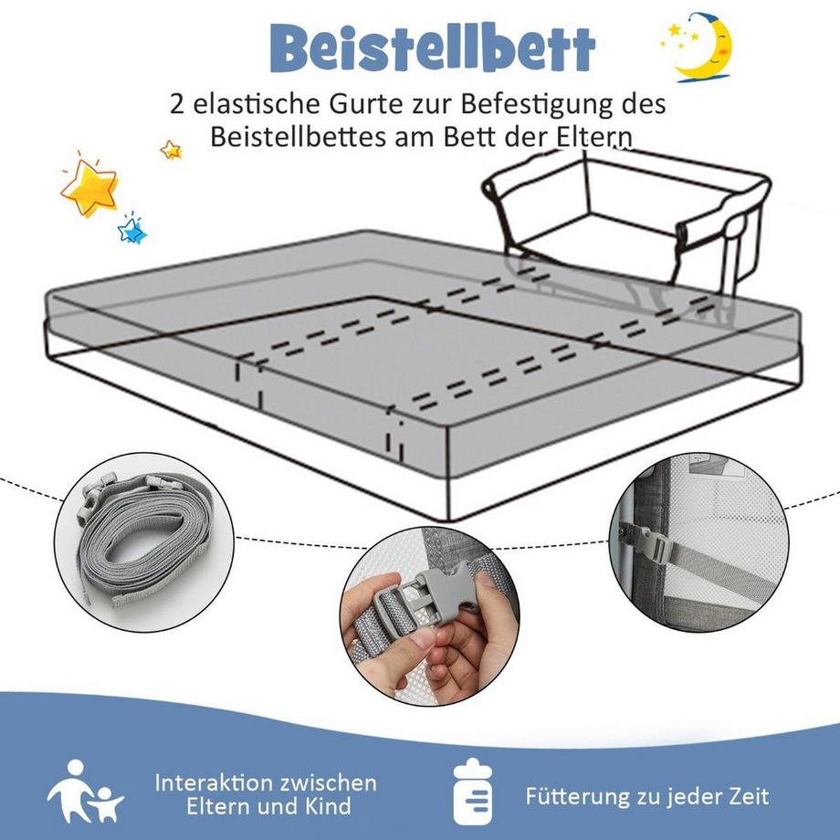 Northix  Lit bébé mobile 4 en 1 avec moustiquaire et matelas et 6 hauteurs réglables gris 