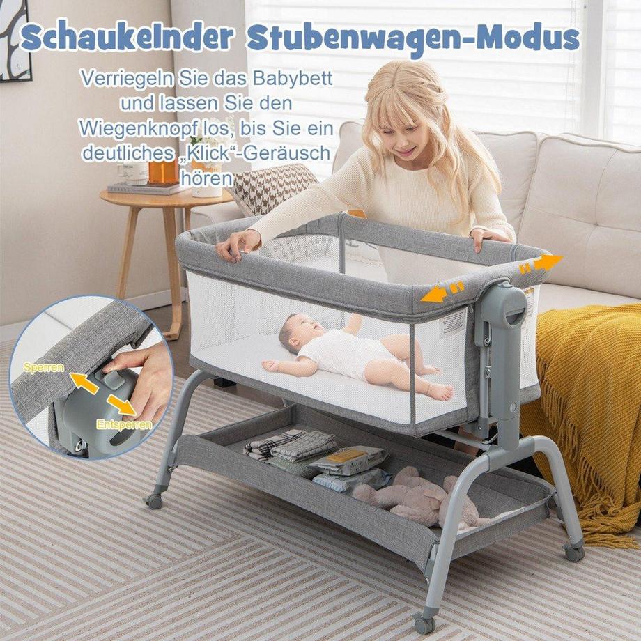 Northix  Lit bébé mobile 4 en 1 avec moustiquaire et matelas et 6 hauteurs réglables gris 