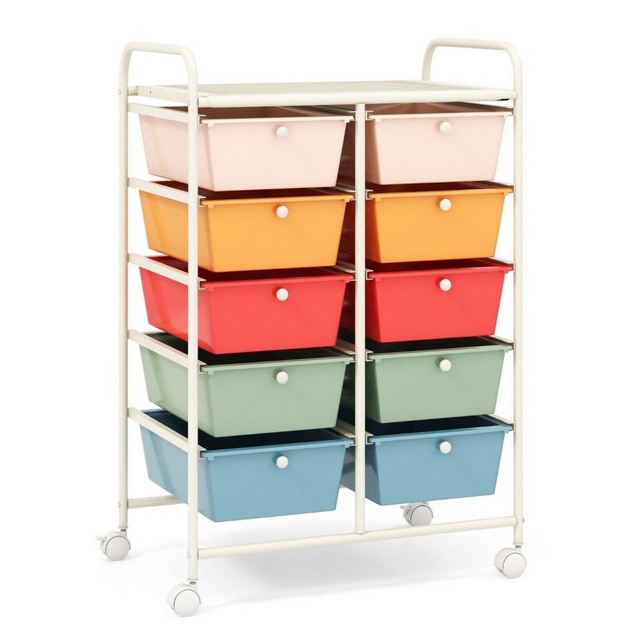 Carrello portaoggetti con ruote e 10 cassetti