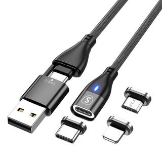 B2X  Câble magnétique 3-en-1 USB-C, Lightning, Micro-USB 2.4A, 1 m - Noir 
