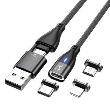 Câble magnétique 3-en-1 USB-C, Lightning, Micro-USB 2.4A, 1 m - Noir