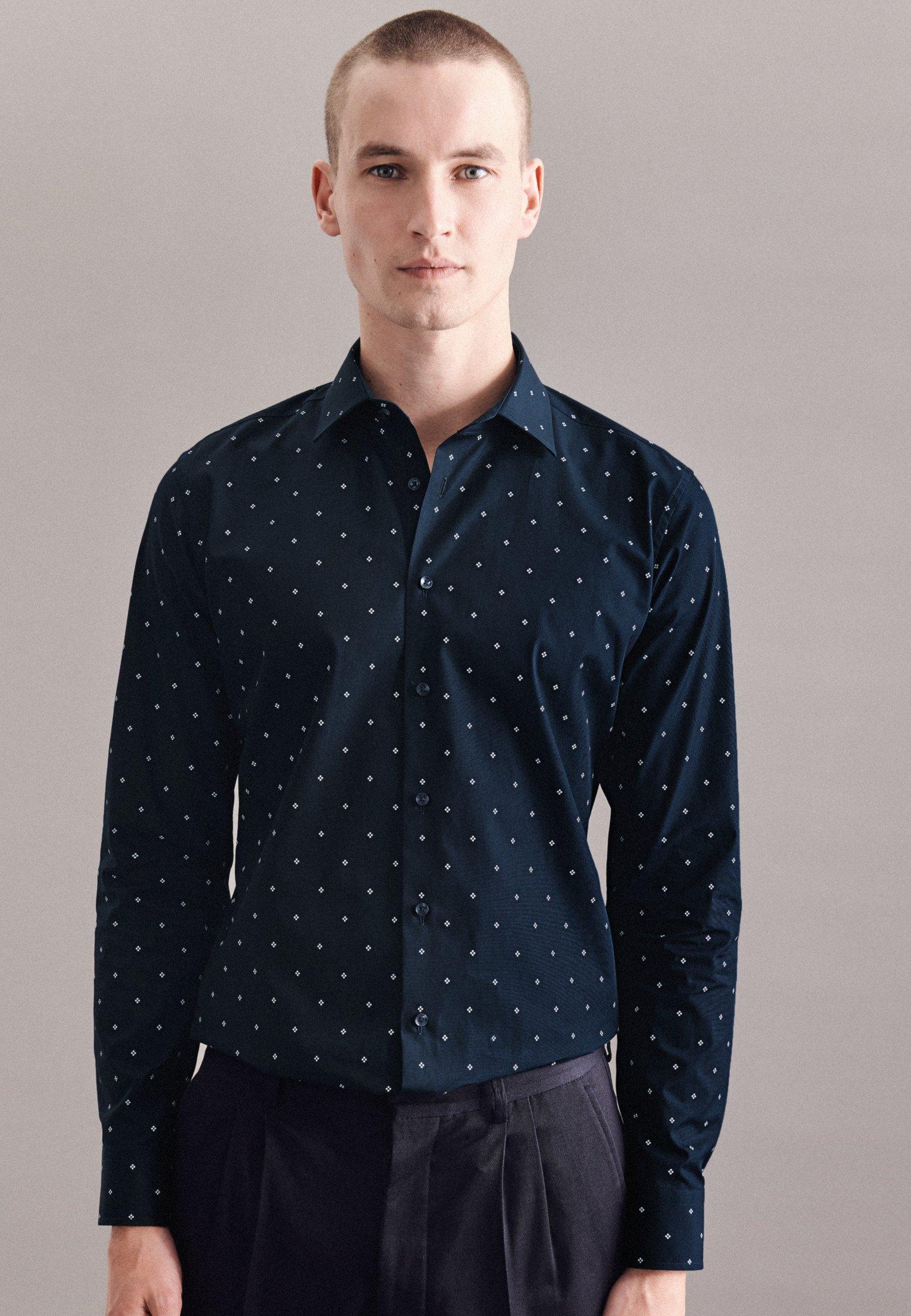 Image of Business Hemd X-slim Fit Langarm Druck Herren Dunkelblau 41
