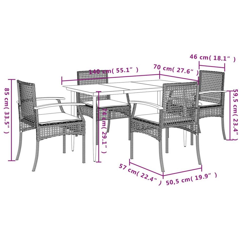 VidaXL Ensemble de salle à manger de jardin rotin synthétique  
