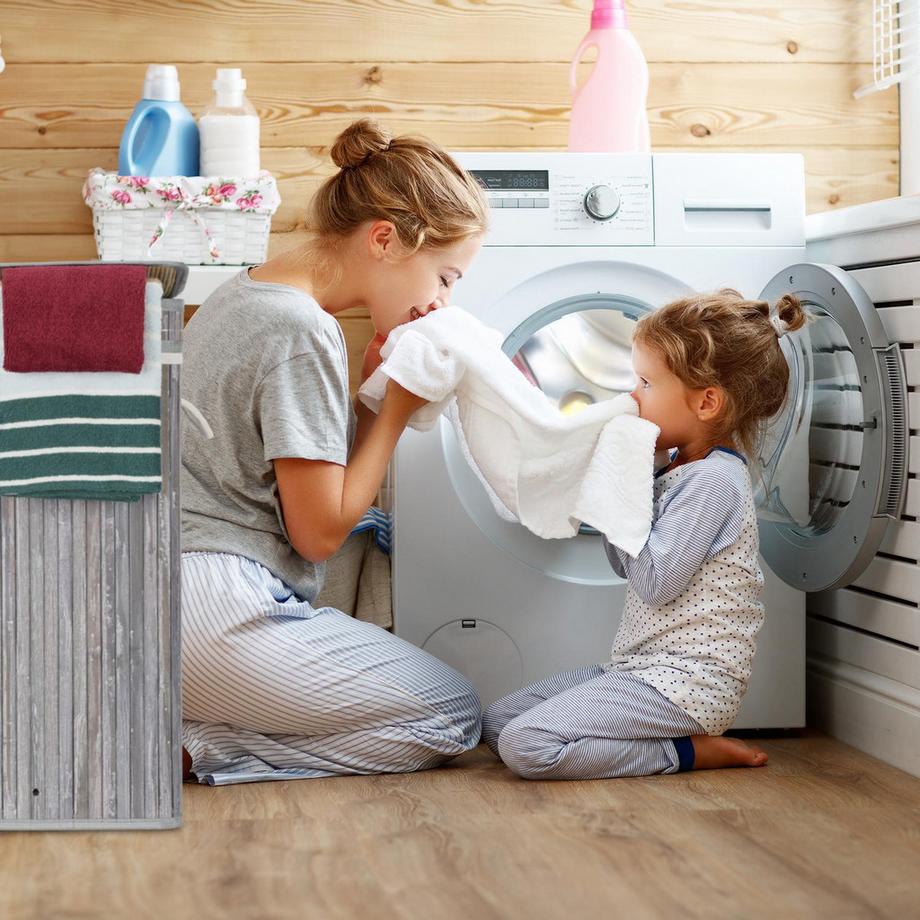 B2X Panier à linge pliable en bambou  