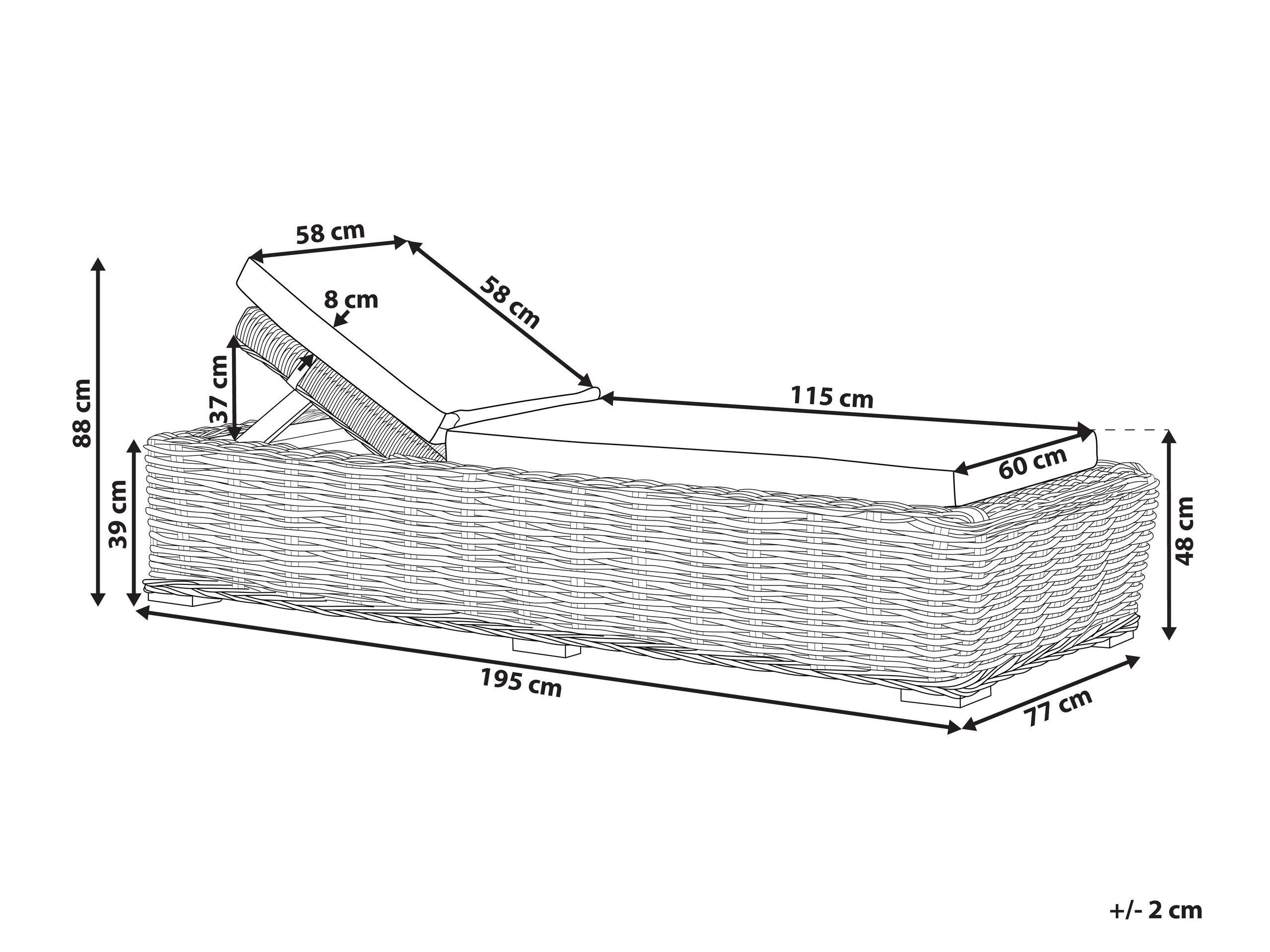 Beliani Lettino Prendisole con Cuscino en Rattan Boho PALESE  