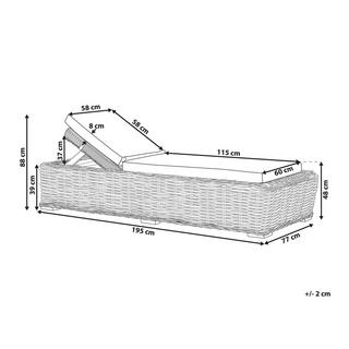 Beliani Lettino Prendisole con Cuscino en Rattan Boho PALESE  