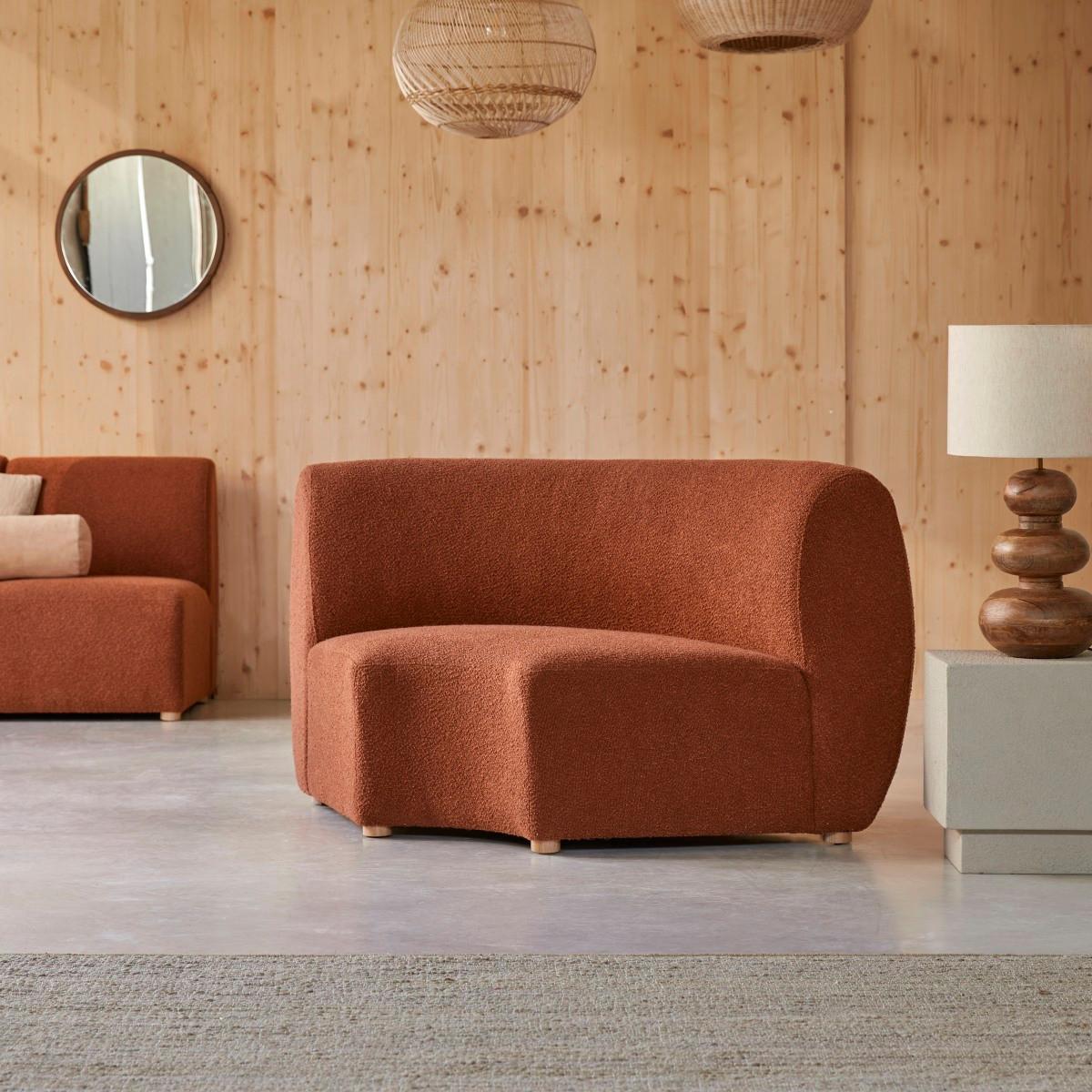 Tikamoon Fauteuil d’angle modulable en acacia massif et tissu terracotta Swann  