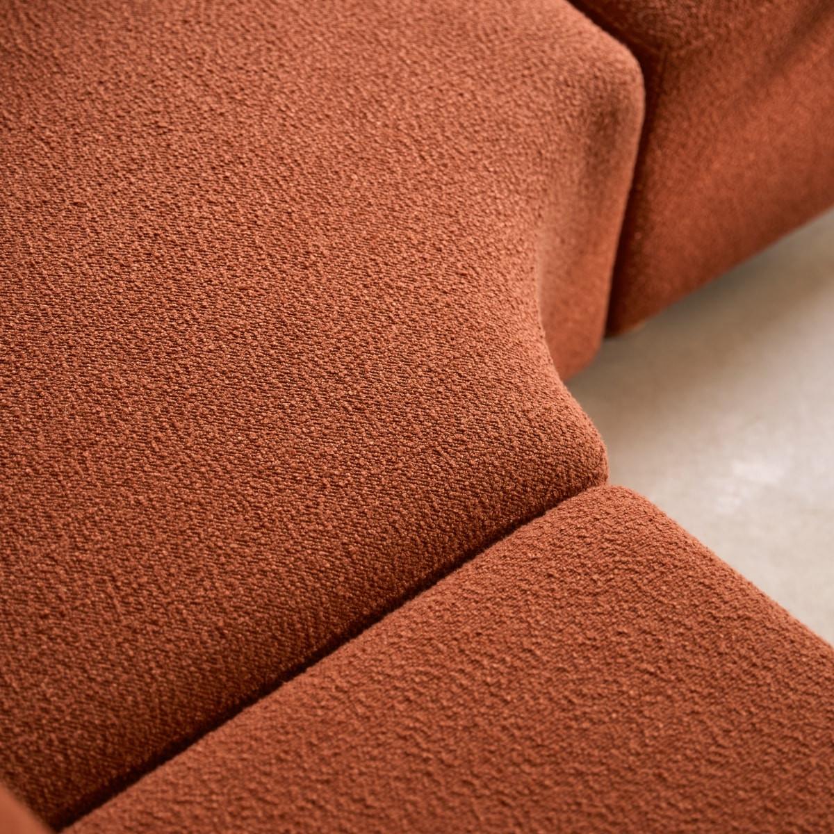 Tikamoon Fauteuil d’angle modulable en acacia massif et tissu terracotta Swann  