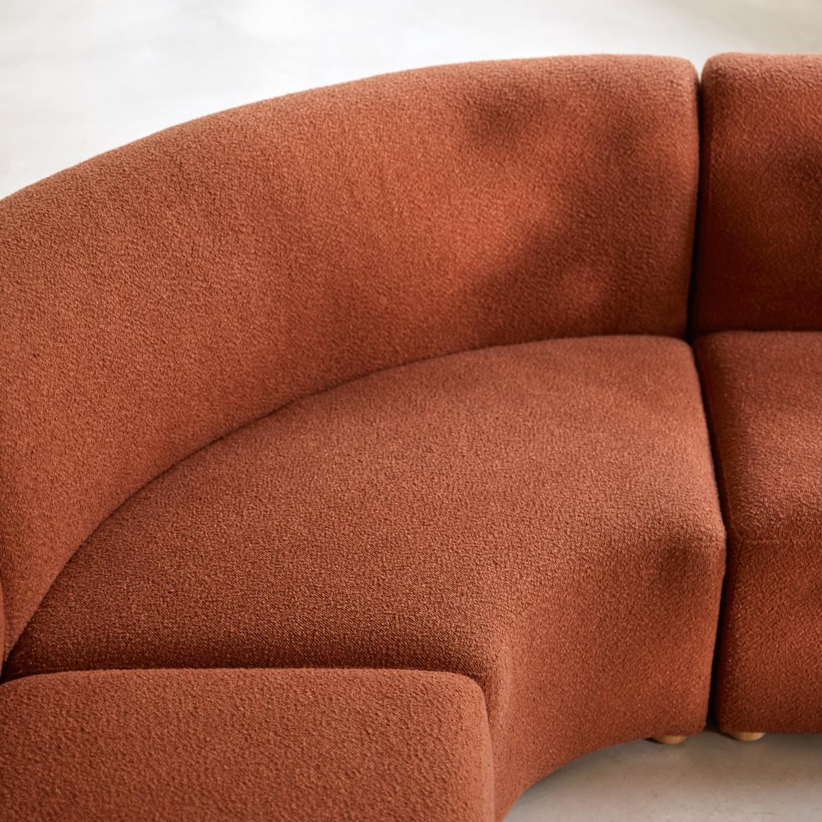 Tikamoon Fauteuil d’angle modulable en acacia massif et tissu terracotta Swann  