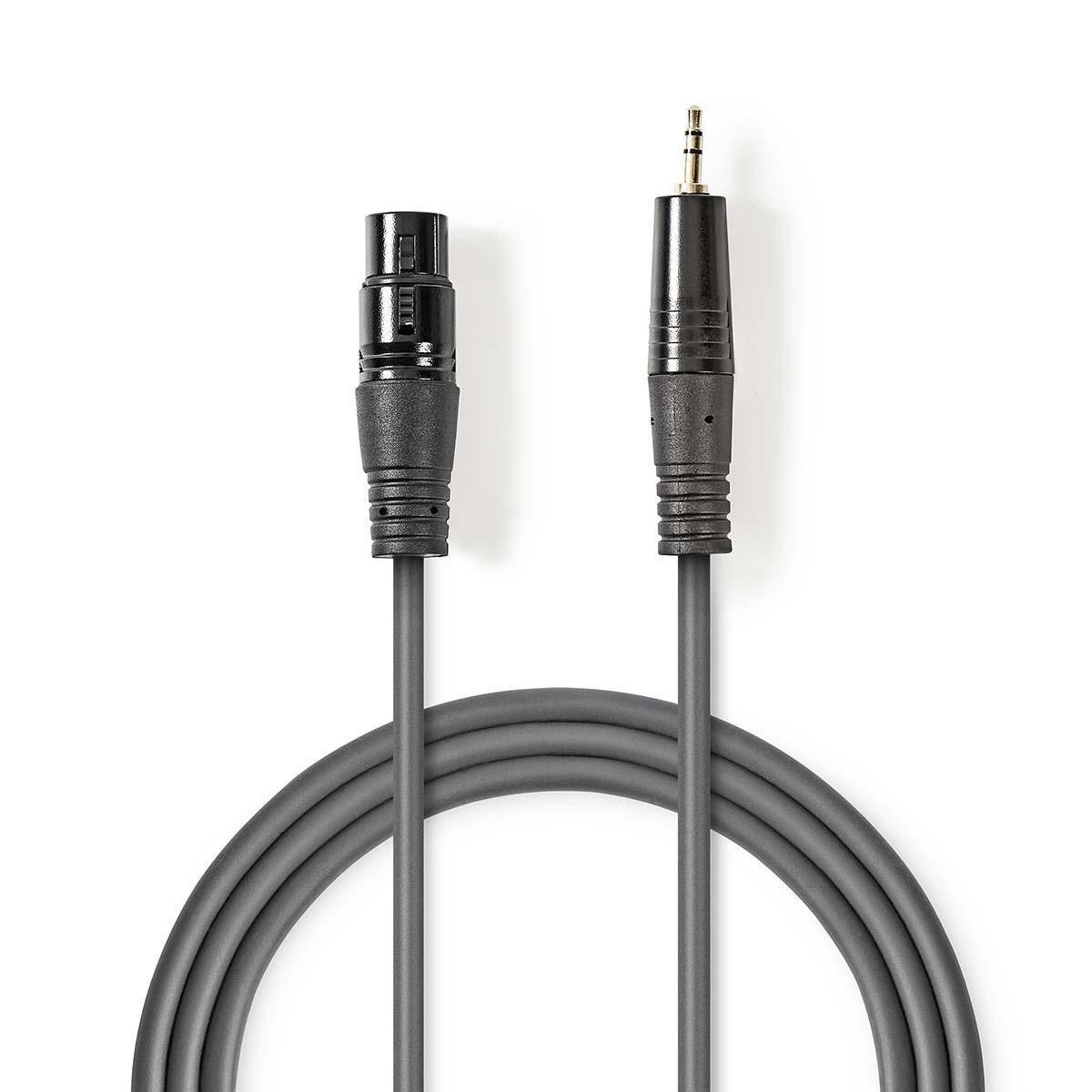 Symmetrisches Audiokabel | XLR 3-polige Buchse | 3,5 mm Stecker | Vernickelt | 1,00 m | Rund | PVC | Dunkelgrau | Papphülle