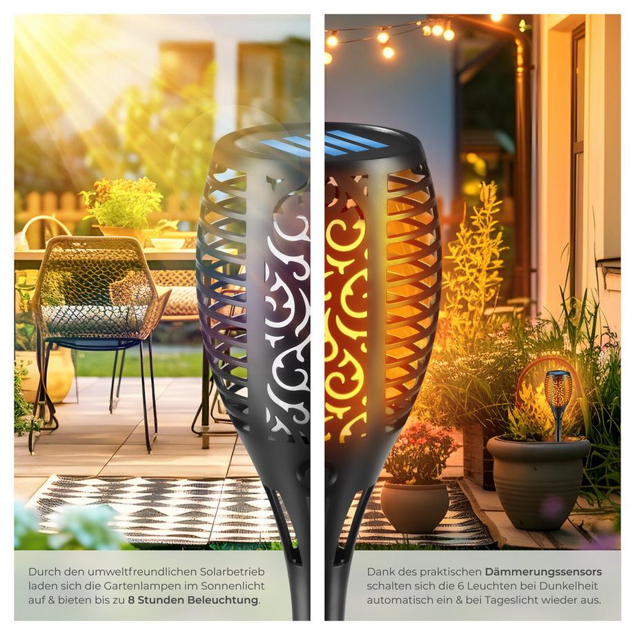Tectake Set di 6 lampade solari Flare LED, design a fiamma  