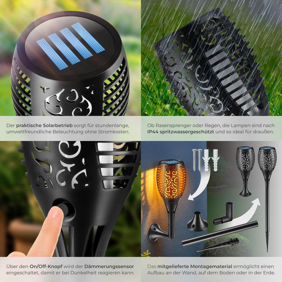 Tectake Set di 6 lampade solari Flare LED, design a fiamma  