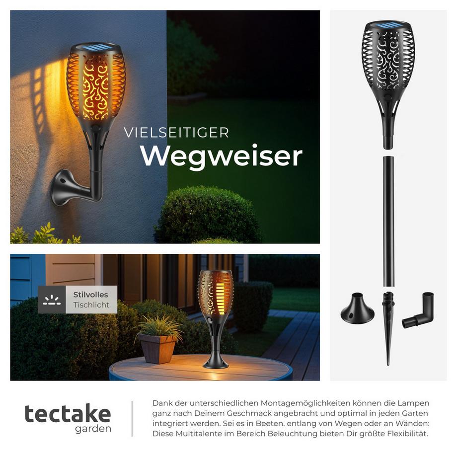 Tectake Set di 6 lampade solari Flare LED, design a fiamma  