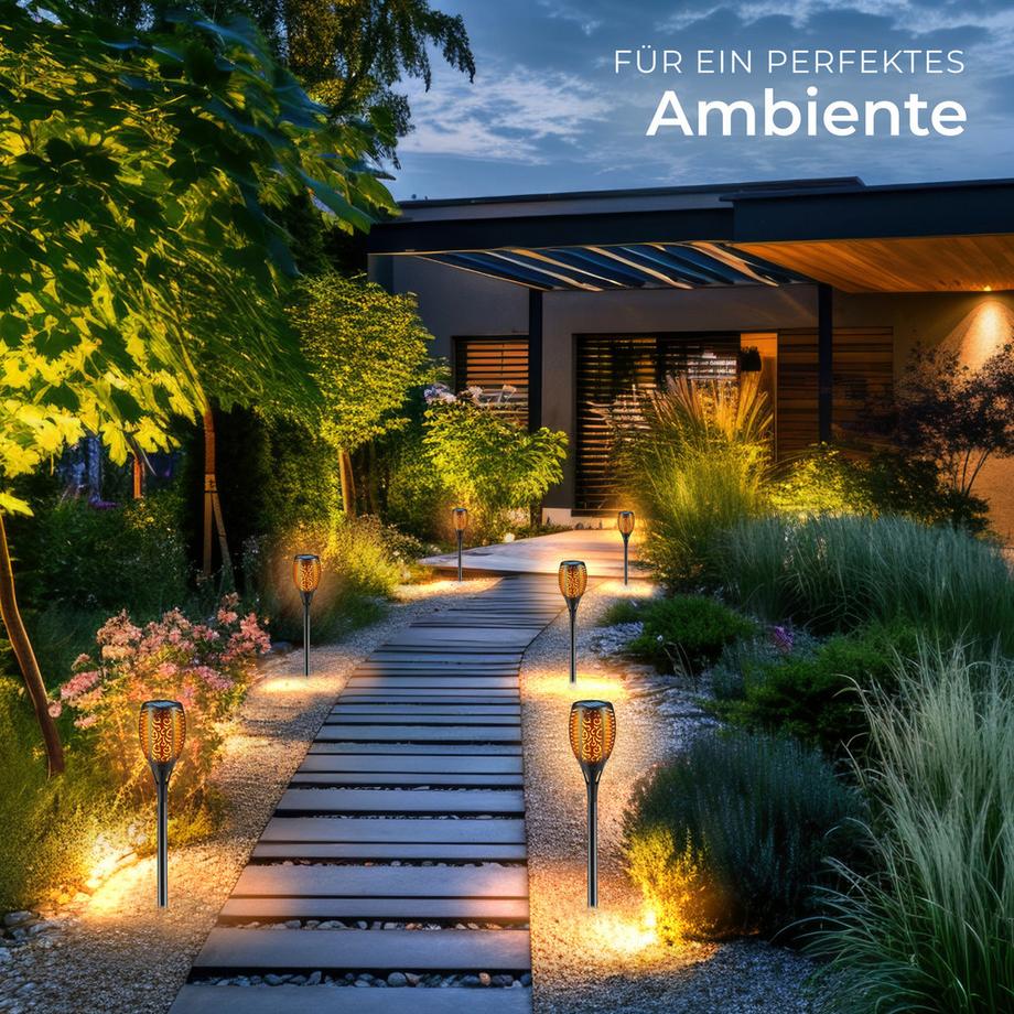 Tectake Set di 6 lampade solari Flare LED, design a fiamma  