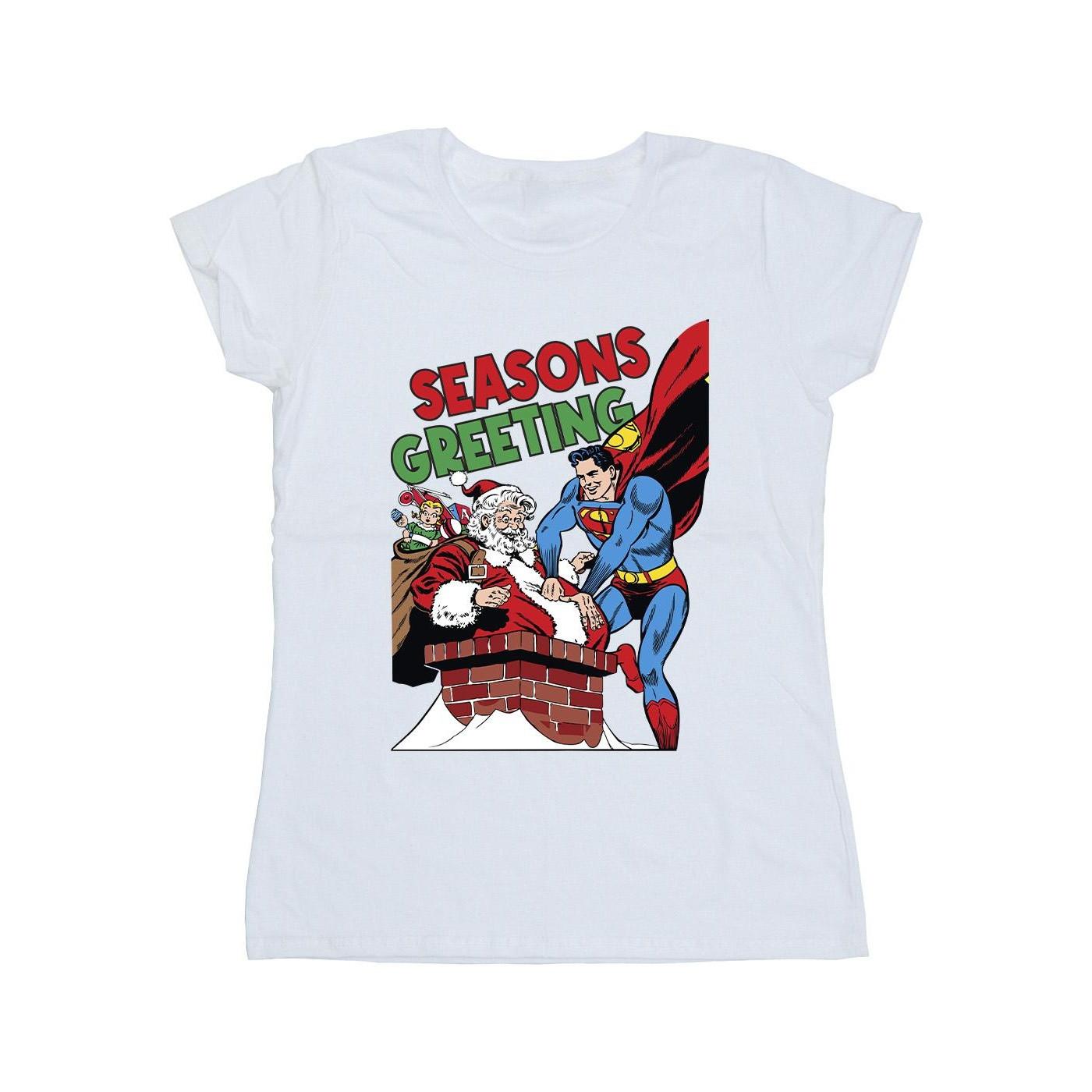 Image of Superman Santa Comic Tshirt Damen Weiss S